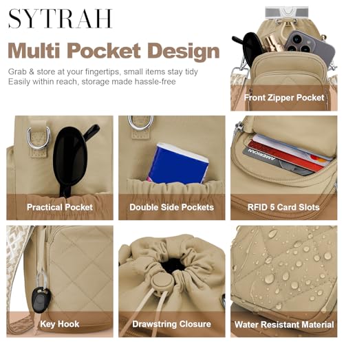 SYTRAH Water Bottle Bag Crossbody，Insulated Holder Purse - color: Khaki