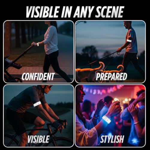 SlapLite Rechargeable LED Armband, Reflective Running Lights for Runners, Reflective Safety Gear Women, Men for Running, Walking, Cycling at Night, High Visibility Arm Band, Fits-All - color: White
