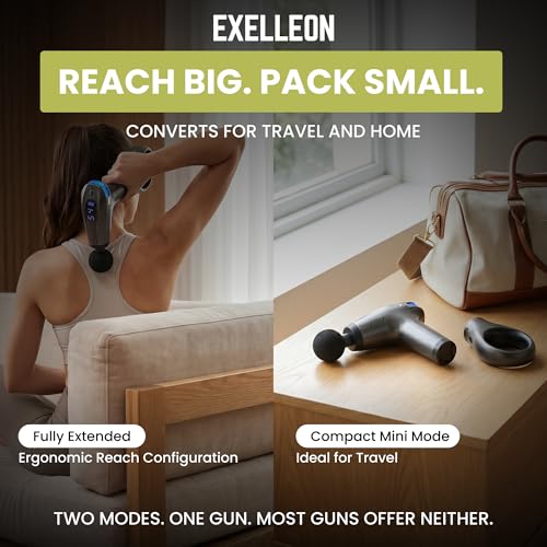Back Massage Gun with Detachable Extension Handle, Reach Your Own Back, Percussion Deep Tissue Muscle Massager, 8 Speeds, 4 Heads, Hard Case, FSA Eligible & HSA Approved