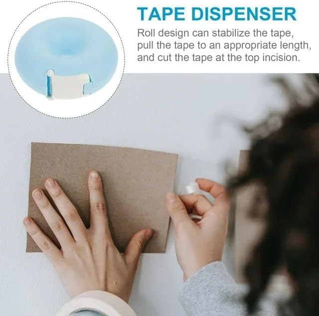 1Pc Blue Tape Dispenser, Donut Shape Candy Color Tape Dispensers Donut Invisible Tape Cutter Tape Organizer Portable Roll Tape Holder for Office School Supply