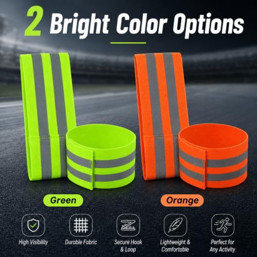 2pcs Reflective Leg Bands Adjustable Hook and Loop High Visibility Straps for Night Running Cycling Biking and Outdoor Sports, Green - color: Green
