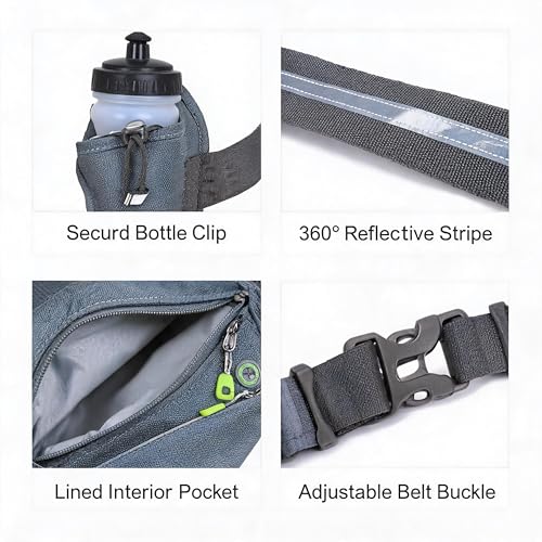 Waterproof Hydration Belt Waist Pack with Water Bottle Holder, Adjustable Running Fanny Pack for Hiking, Walking, Cycling & Outdoor Sports (灰色) - color: grey