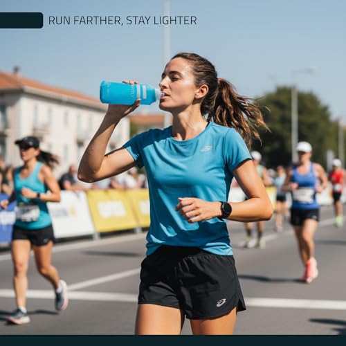 FITLY Soft Flask Running Water Bottle - Collapsible Hydration Flask - color: Blue, size: 12 Ounces