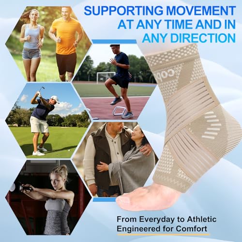 LISEPWU Copper Ankle Brace for Men & Women, Adjustable Compression Bandage - color: Skin Tone, size: Small