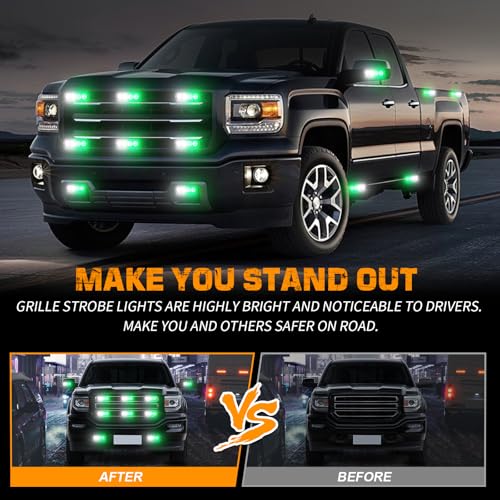 XRIDONSEN 8PCS Sync Truck Grill Lights 32 LED Green White Strobe Lights - color: Green/White