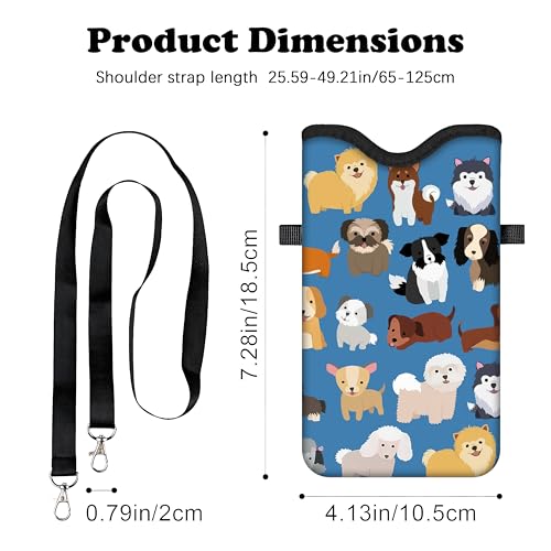 Men Women Phone Sleeve Pouch Case Bag with Crossbody Strap/Neck Lanyard for iPhone 17/16/15 Pro Max, Air, 16/15 Plus, 16e; Blue - color: Blue