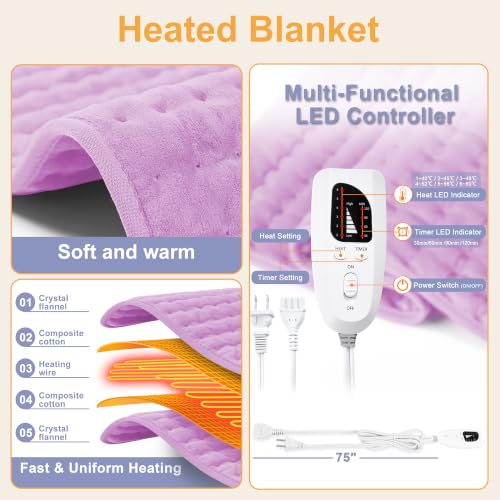 Heating Pad,Electric Heating Pad,Heating Pad for Back (Lavender, 24"x12") - color: Lavender, size: 24x12 Inch