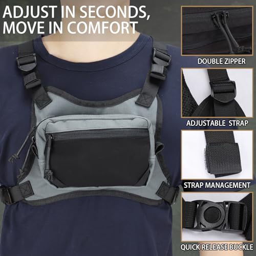 MGFLASHFORCE Chest Bag for Men and Women, Chest Rig Pack Front EDC Pouch - color: Grey