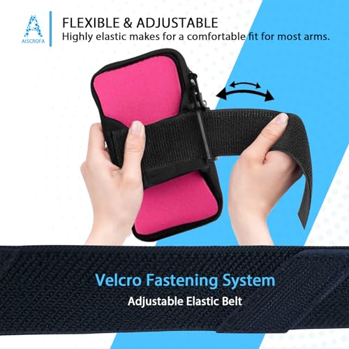 Sports Armband, Running Gym Universal Smartphone Arm Bag with Earphone Hole Multifunctional Pockets foriPhone 15, 14, 13, 12, 11 Pro Max, Xs, Xr, X, 8 Plus, SE, Galaxy S22 Ultra and More - color: Rose Red