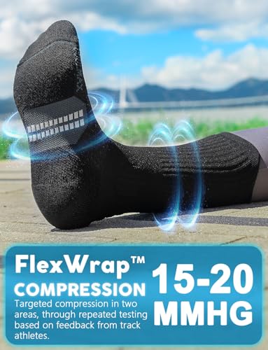 Juclise Women's Compression Crew Running & Hiking Socks, 3 Pairs, Cushioned - color: Classic Black*2+aqua Black*1, size: Small