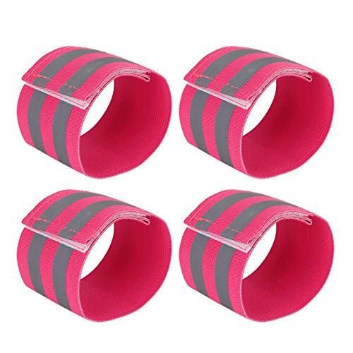X AUTOHAUX 4 Pcs Reflective Bands for Wrist High Visibility Night Safety Cycling Riding Reflector Tape Straps Bracelet - color: Pink