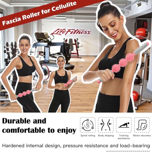 Fascia Muscle Roller, Cellulite Massager Fascia Roller for Cellulite and Sore Muscles, Neck, Leg, Back, Pressure Trigger Point Body Roller Deep Tissue Massage Stick Tools - 3 Massage Balls - color: Fluorescent Powder