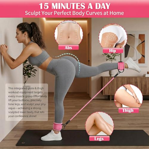 Ankle Resistance Bands with Cuffs, Glute Kickback Strap Set with 3 Ankle Straps & 5 Loop Bands for Women, Exercise Equipment for Legs and Butt Workout, Booty Builder for Hip, Home Gym Fitness