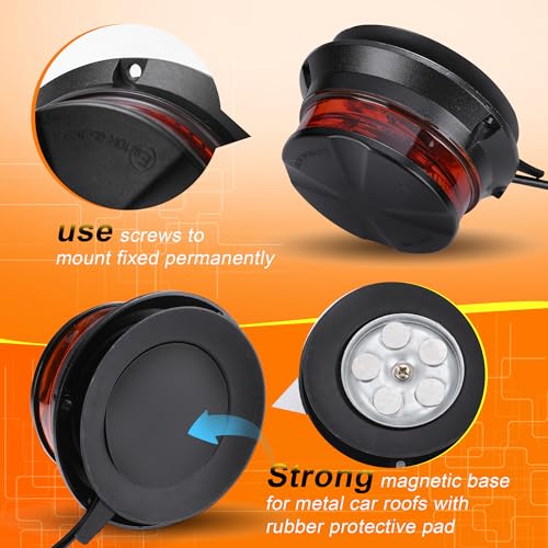 WINECO LED Amber Strobe Beacon Lights, Safety Warning Emergency Hazard Rotating Flashing Lights for Forklift Truck, Tractor, Golf Carts, ATV, Postal Car, 12-24V Magnetic Base and Permanent Mount