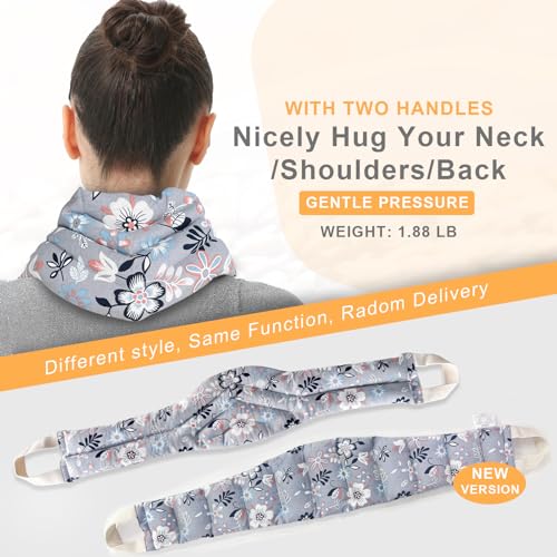UNCN Long Wide Heating Pad for Neck and Shoulders Back 33x5.9in Microwavable Large Moist Heat Pack Warm Hot Compress Neck Wrap Weighted Bag Massage Reusable Herbal Nature Calming Portable Cotton - color: Flower