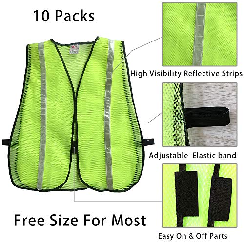 zojo High Visiblity Reflective Mesh Safety Vest Bulk 10 Pack - color: 10pcs-neon Yellow Updated