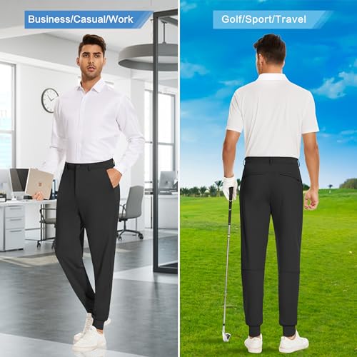 JWM Men's Stretch Golf Joggers Pants with Belt Loops - 29" 34" Slim Fit Tapered Casual Business Travel Dress Work Sweatpants - color: 01-black, size: X-Large