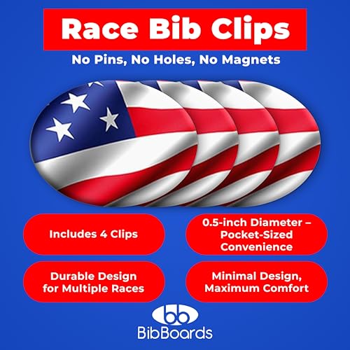 BibBoards bibSNAPS Race Bib Clips, USA Flag, 4 Pack - color: USA Flag