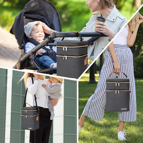 Breastmilk Cooler Bag with Ice Pack Fits 6 Baby Bottles Up to 9 Ounce, Double Deck Leak-Proof Baby Bottles Bag with Shoulder Strap for Nursing & Working Mom, - color: Dark Grey