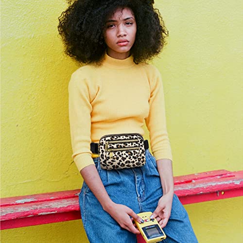 Capolo Fanny Packs for Women 4 Zip Pocket Crossbody Belt Bag Waist Bags - color: Leopard, size: Medium