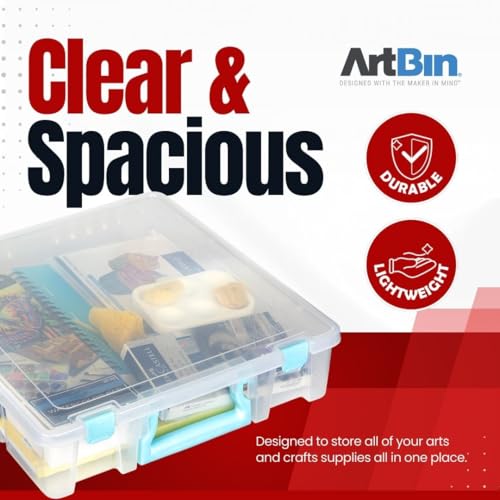 ArtBin Super Satchel 1-Compartment Craft Storage Box, Clear - color: Aqua Accents