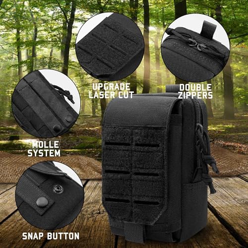 Molle Phone Pouch, 2 Piece 1000D Laser-Cut Tactical Small Molle Admin Pouch, Hook & Loop Heavy Duty Belt Molle Pouches for Belt Backpack Vest - color: 1 Piece Black