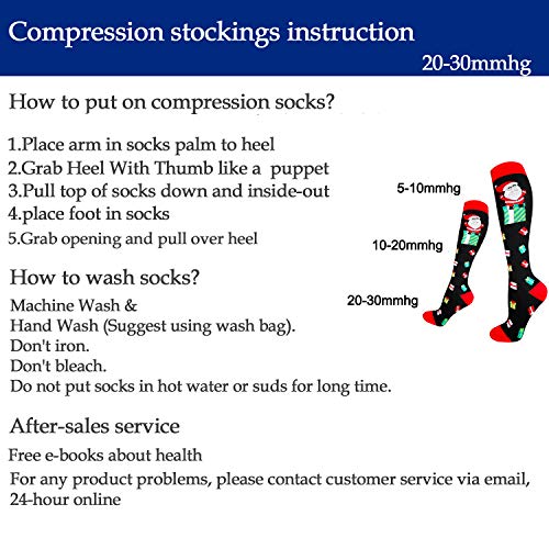 Compression Socks for Women&Men 20-30mmHg Graduated Knee High Stocking - color: 06-6 Pairs Christmas series, size: Small-Medium