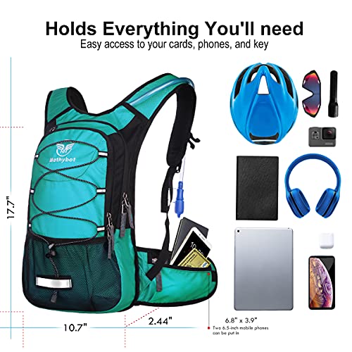 Mothybot Insulated Hydration Backpack Pack with 3L BPA Free Leak Proof Water Bladder, Large Storage Lightweight Hiking Daypack with Waist Pouches & Cooler Layer, for Running, Biking, Camping, Festival - color: Emerald