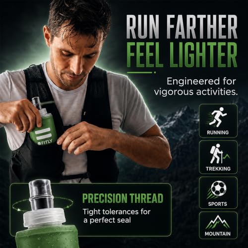 FITLY Soft Flask Running Water Bottle - Collapsible Hydration Flask - color: Forest Green, size: 5 Ounces