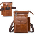 Genuine Leather Small Crossbody Purse for Men Women, Travel Passport Wallet Cell Phone Shoulder Holster Belt Pouch Messenger Bag - color: Brown
