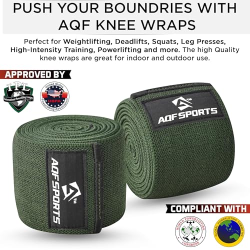 AQF Knee Wraps for Weightlifting Bandage - 78" IPL & USPA Approved (Pair) - color: Military Green
