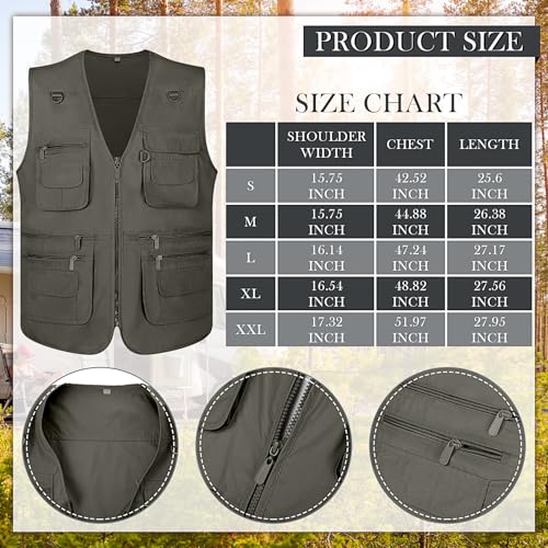 Janmercy 2 Pcs Men's Fishing Vest with Hat for Halloween Cosplay - color: Dark Gray, size: Large