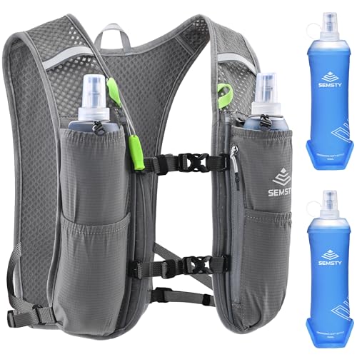 Running Vest for Women Men,5L Hydration Vest with 2*500ml Soft Flask - color: Grey