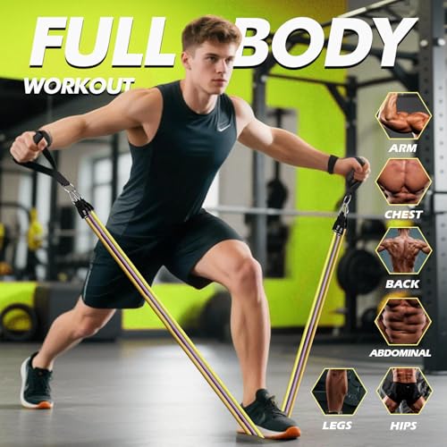 WHATAFIT Resistance Bands with Handles, 150 lb Exercise Bands Set - color: Navy Blue