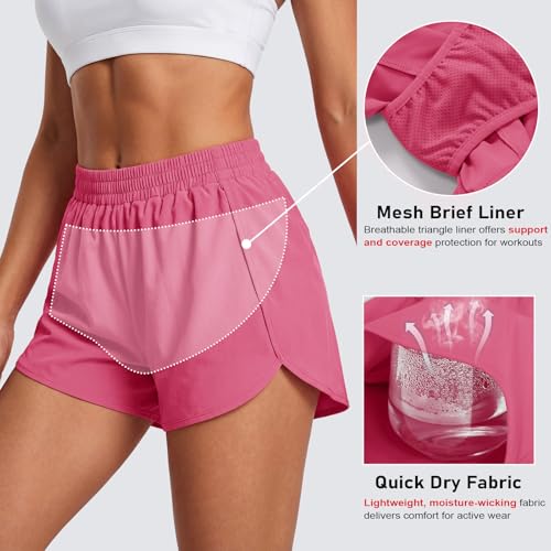 MAGCOMSEN Women's Running Athletic Shorts Zipper Pocket Quick Dry Liner - color: Rose Red, size: X-Small