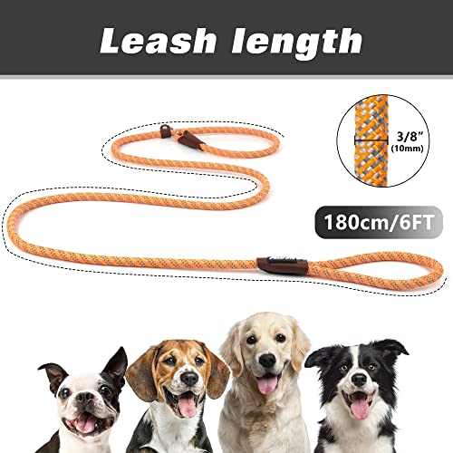 PetiFine Slip Lead Dog Leash Reflective, 6FT x 3/8" Heavy Duty Slip Leash - color: Orange, size: 3/8" x 6 FT