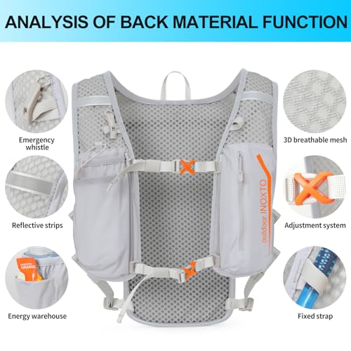 INOXTO Running Hydration Vest Backpack,Lightweight Insulated Pack with 1.5L Water Bladder Bag Daypack for Trail Hiking Running Cycling Race Marathon for Women Men - color: grey orange
