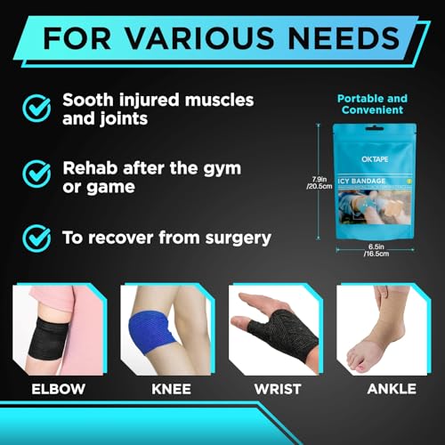 OK TAPE 2 Rolls Ice Self Stick Bandage Wrap, Instant Cold Relief, 4 in Wide - color: Blue