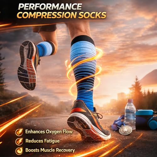 Compression Socks for Women&Men 20-30mmHg Graduated Knee High Stocking - color: 05-5 Pairs Multi Stripe 02, size: Large-X-Large