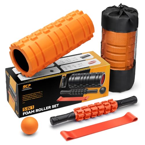 SUBCULTUREPICK 5 in1 Foam Roller Set Trigger Point Foam Roller for Exercise - color: Orange-new