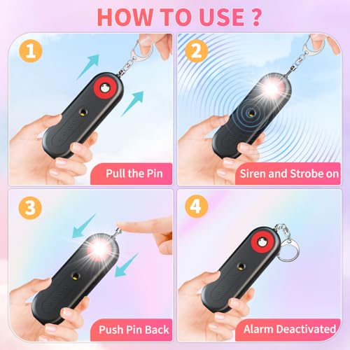 Rechargeable Personal Safety Alarm for Women - 130dB Self Defense Keychain Siren Whistle with SOS Strobe Light, Low Battery Notice - Security Protection Devices for Kids Elderly College Essentials - color: Rechargeable - Black