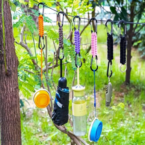 BRAVESHINE Paracord Keychain Carabiner Clip | D Ring Hanger Lanyard Hook - color: 1 Pink 1 Green