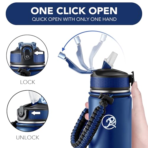 GOSWAG 24oz Insulated Stainless Steel Travel Water Bottle, 2 Lids - color: Matte Navy Blue