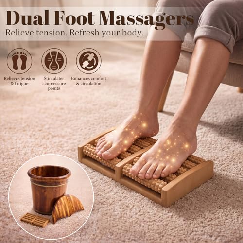 Geelin 15.75" Wooden Foot Bath Bucket with Lid & Massage Roller