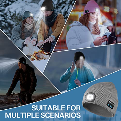 Bosttor Bluetooth Beanie Hat with Light, Headlamp Cap with Headphones and Built-in Speaker Mic, Gifts for Men Women Teen - color: Fluorescent Yellow