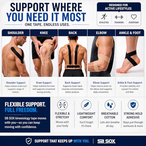 SB SOX Original Cotton Kinesiology Tape Roll (16ft) - color: Black (2-Pack)