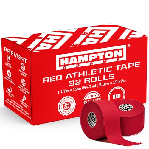 Hampton Adams Athletic Tape Multi Pack, Sports Medical Grade, Easy Tear - color: Red (32 Pack)