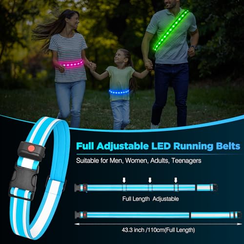 Higo LED Running Belt - Reflective Light Up Waistband for Night Activities, Glowing LED Waist Light for Running, Cycling, Hiking, Camping - color: Blue