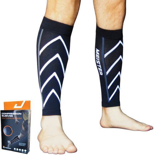 Meister 20-25mmHg Compression Running Leg Sleeves for Shin Splints (Pair) - color: Black, size: Large