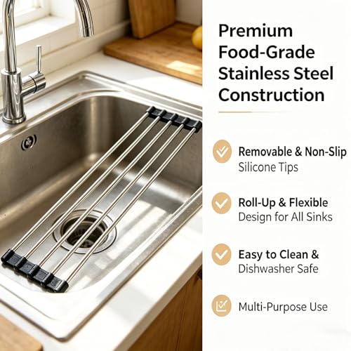 Ahyuan Roll up Dish Drying Rack Over The Sink Kitchen Roll up Sink Drying Rack Portable Dish Drainer Foldable Dish Drying Rack (Black, 17.8''X3.7'') - color: Black, size: Rectangle 17.8 inches x 3.7 inches